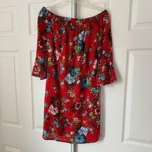 City Streets Off Shoulder Red Dress Size S NWOT Casual Flower Print
